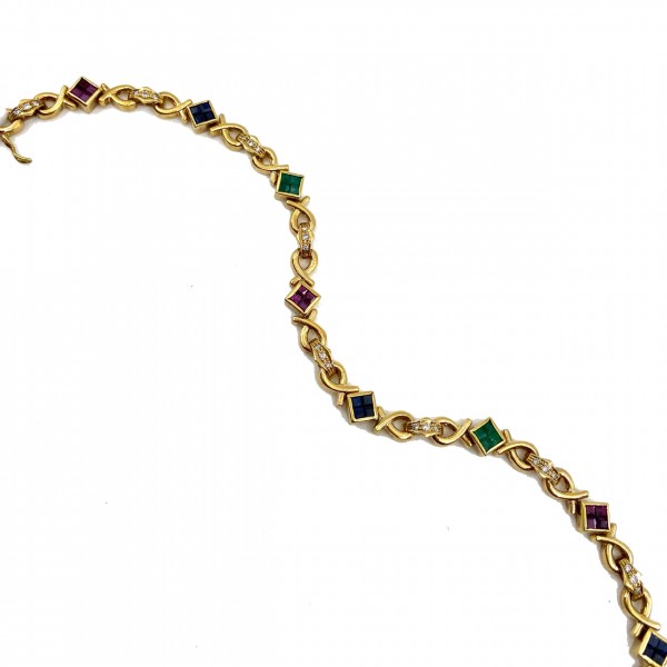 Ruby, Emerald and Diamond Pave Yellow Gold Bracelet